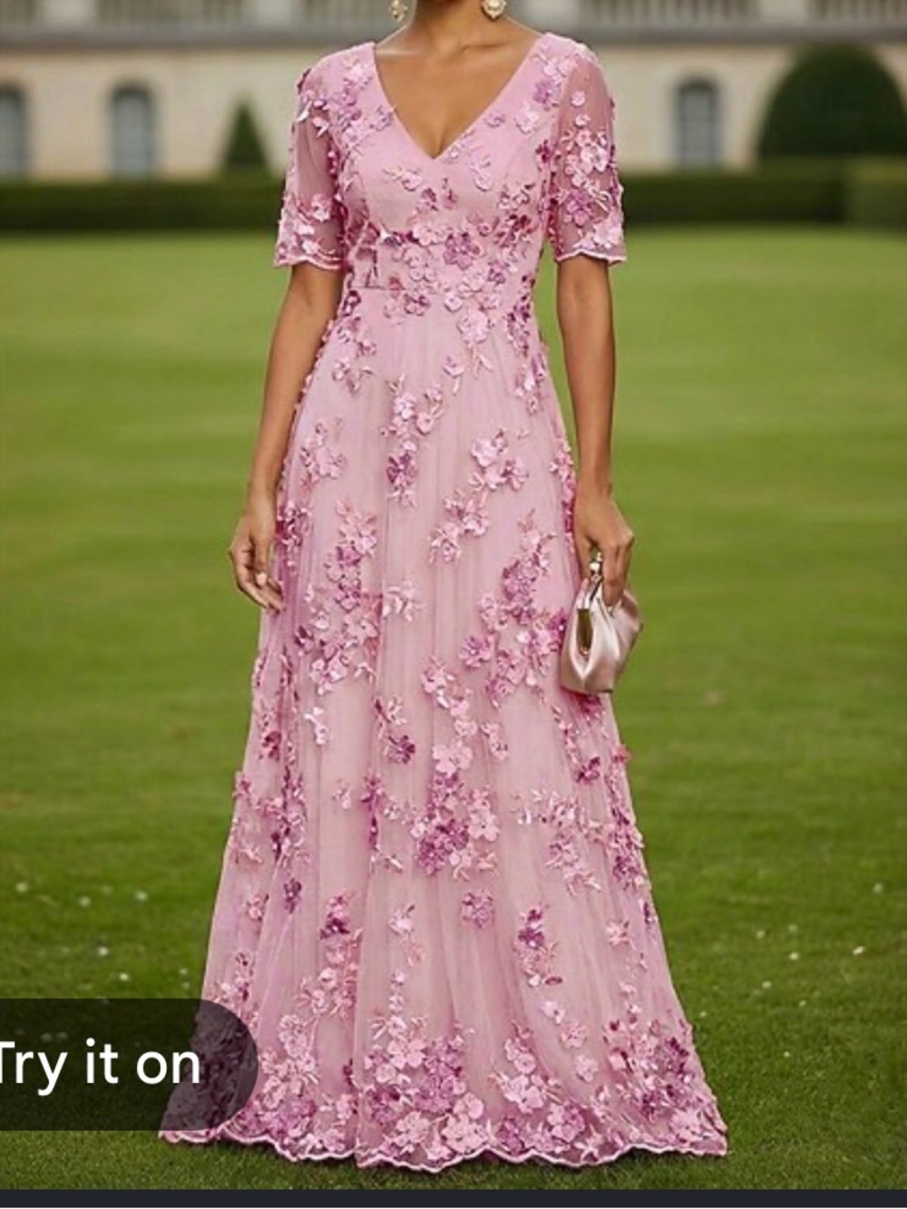 New TS Couture Maxi Dress Size 16 Blush Pink 3D Floral Applique Sequin Gown